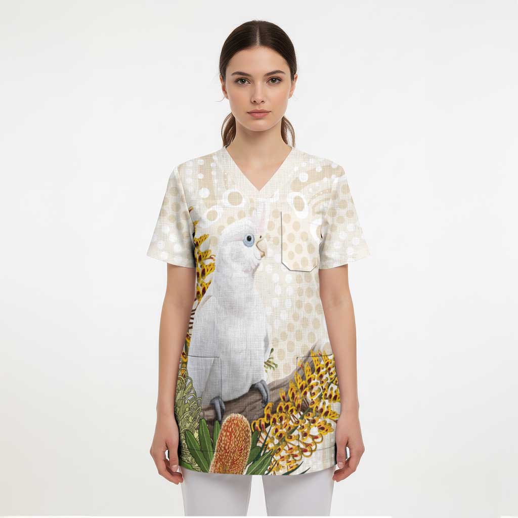 Australia Little Corella Scrub Top Cacatua Sanguinea Western Grevillea Aboriginal Art - Aussie Hoodie