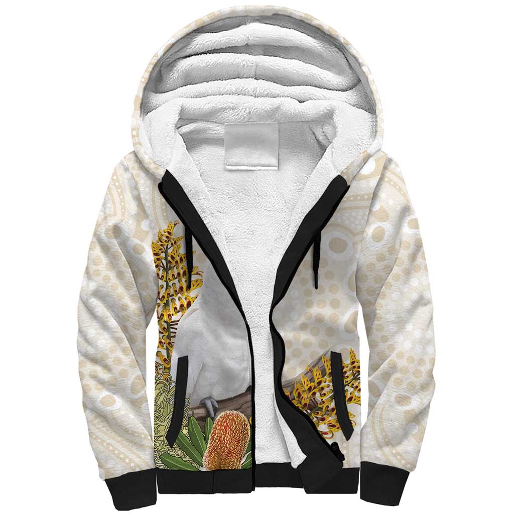 Australia Little Corella Sherpa Hoodie Cacatua Sanguinea Western Grevillea Aboriginal Art - Aussie Hoodie
