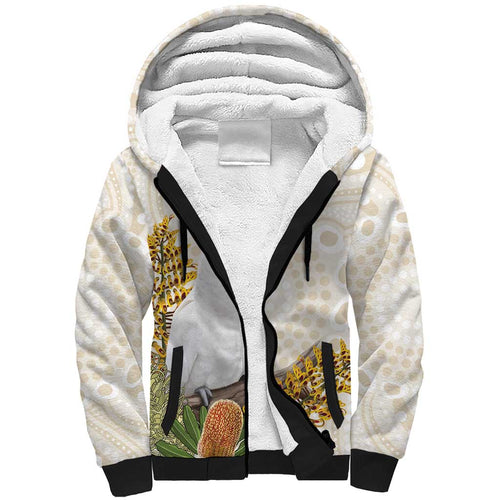 Australia Little Corella Sherpa Hoodie Cacatua Sanguinea Western Grevillea Aboriginal Art - Aussie Hoodie