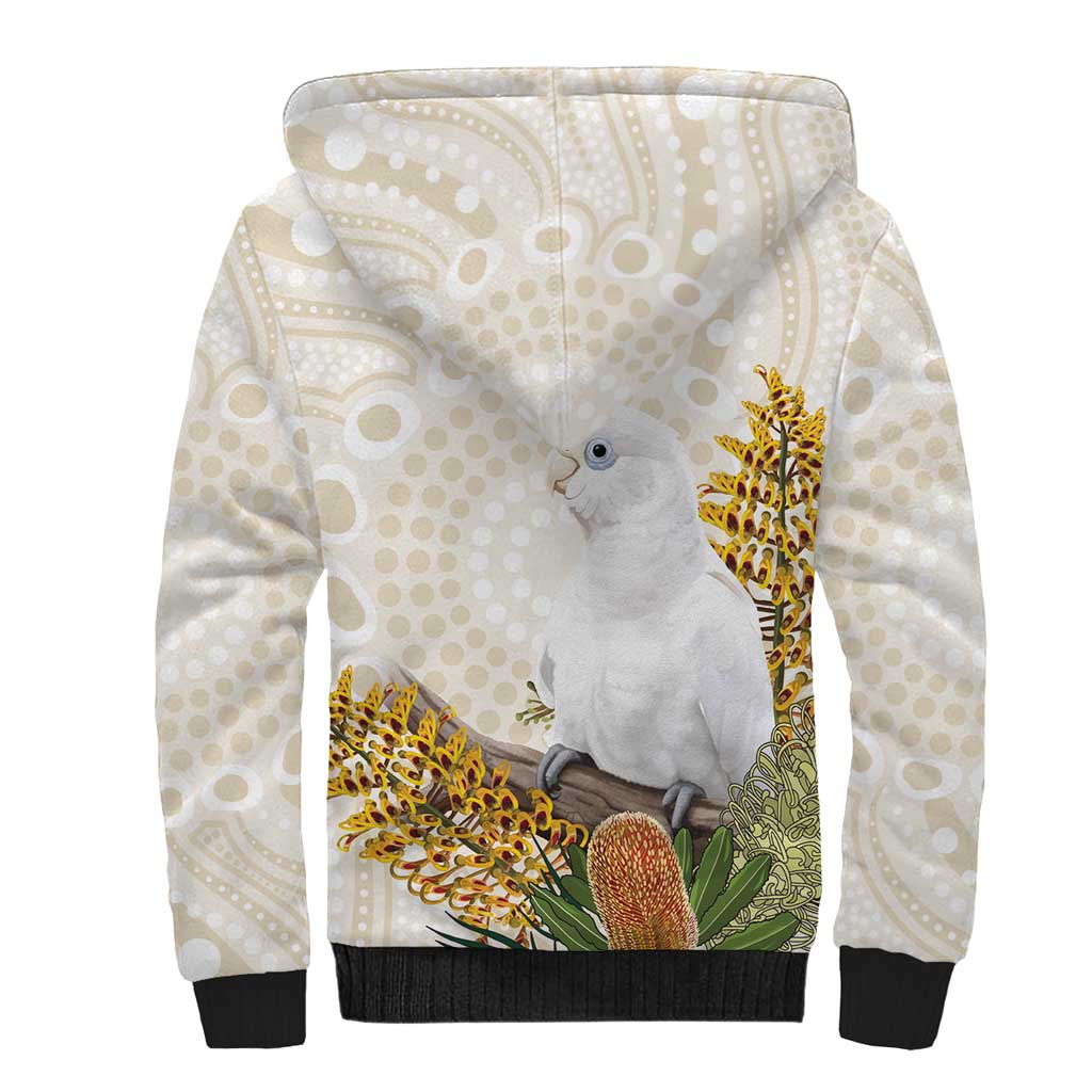 Australia Little Corella Sherpa Hoodie Cacatua Sanguinea Western Grevillea Aboriginal Art - Aussie Hoodie