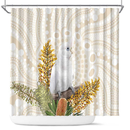 Australia Little Corella Shower Curtain Cacatua Sanguinea Western Grevillea Aboriginal Art - Aussie Hoodie