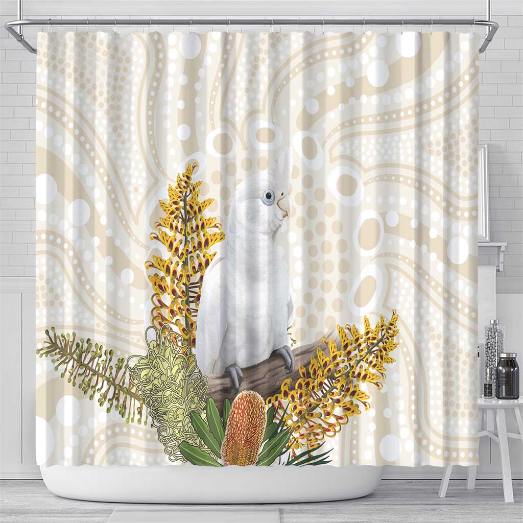 Australia Little Corella Shower Curtain Cacatua Sanguinea Western Grevillea Aboriginal Art - Aussie Hoodie