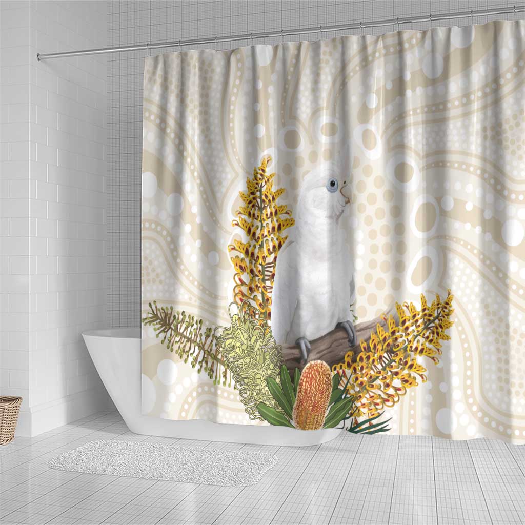 Australia Little Corella Shower Curtain Cacatua Sanguinea Western Grevillea Aboriginal Art - Aussie Hoodie