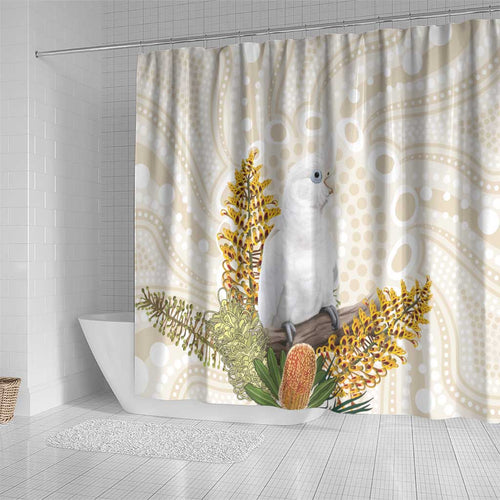 Australia Little Corella Shower Curtain Cacatua Sanguinea Western Grevillea Aboriginal Art - Aussie Hoodie