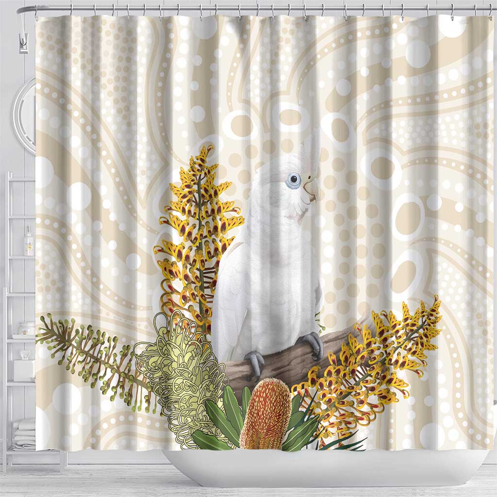 Australia Little Corella Shower Curtain Cacatua Sanguinea Western Grevillea Aboriginal Art - Aussie Hoodie