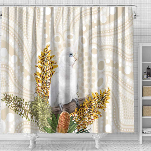 Australia Little Corella Shower Curtain Cacatua Sanguinea Western Grevillea Aboriginal Art - Aussie Hoodie