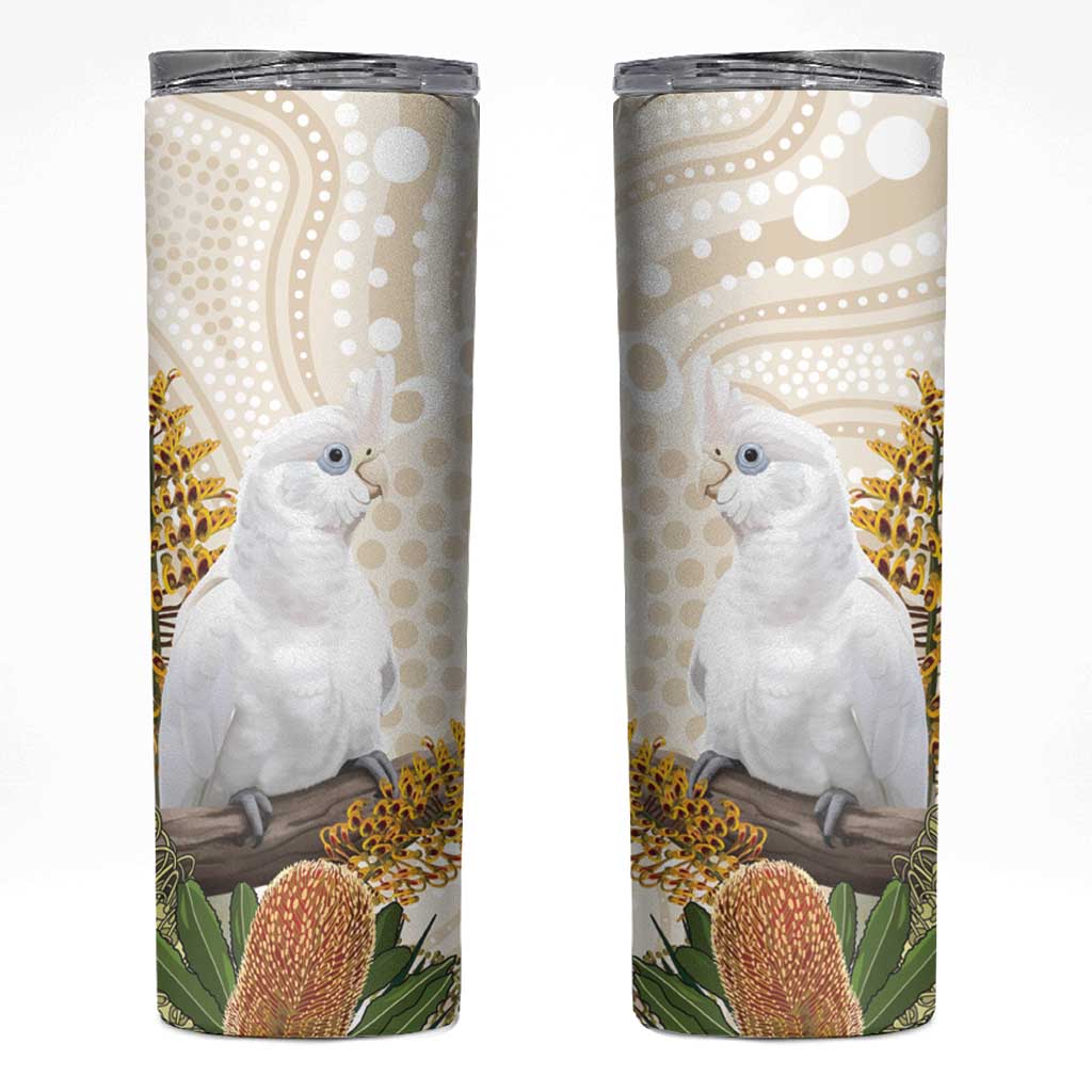 Australia Little Corella Skinny Tumbler Cacatua Sanguinea Western Grevillea Aboriginal Art - Aussie Hoodie