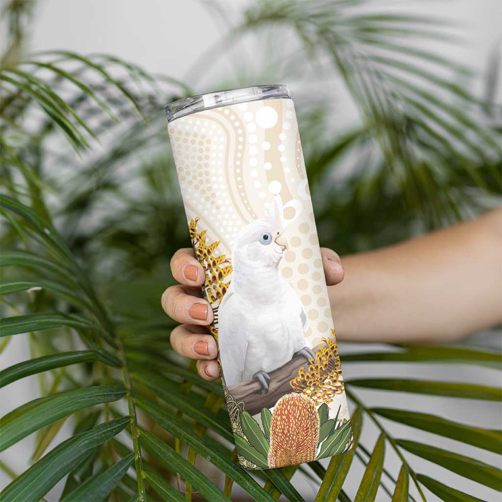 Australia Little Corella Skinny Tumbler Cacatua Sanguinea Western Grevillea Aboriginal Art - Aussie Hoodie