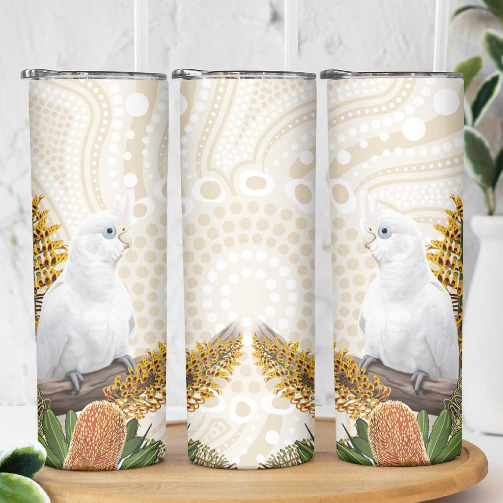 Australia Little Corella Skinny Tumbler Cacatua Sanguinea Western Grevillea Aboriginal Art - Aussie Hoodie