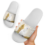 Australia Little Corella Slide Sandals Cacatua Sanguinea Western Grevillea Aboriginal Art - Aussie Hoodie