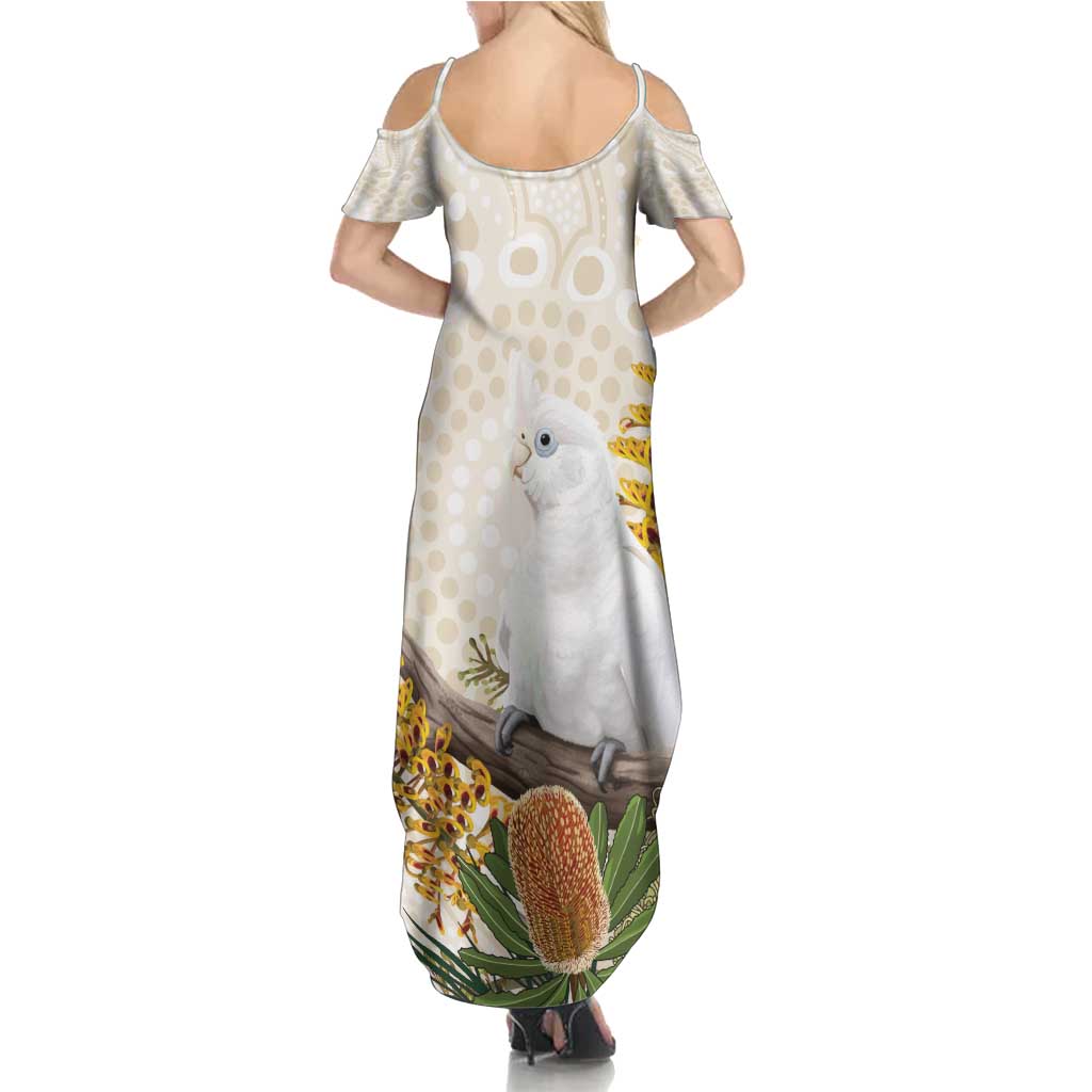 Australia Little Corella Summer Maxi Dress Cacatua Sanguinea Western Grevillea Aboriginal Art - Aussie Hoodie