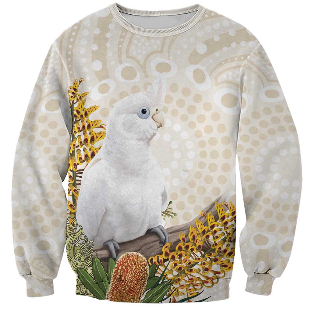 Australia Little Corella Sweatshirt Cacatua Sanguinea Western Grevillea Aboriginal Art - Aussie Hoodie