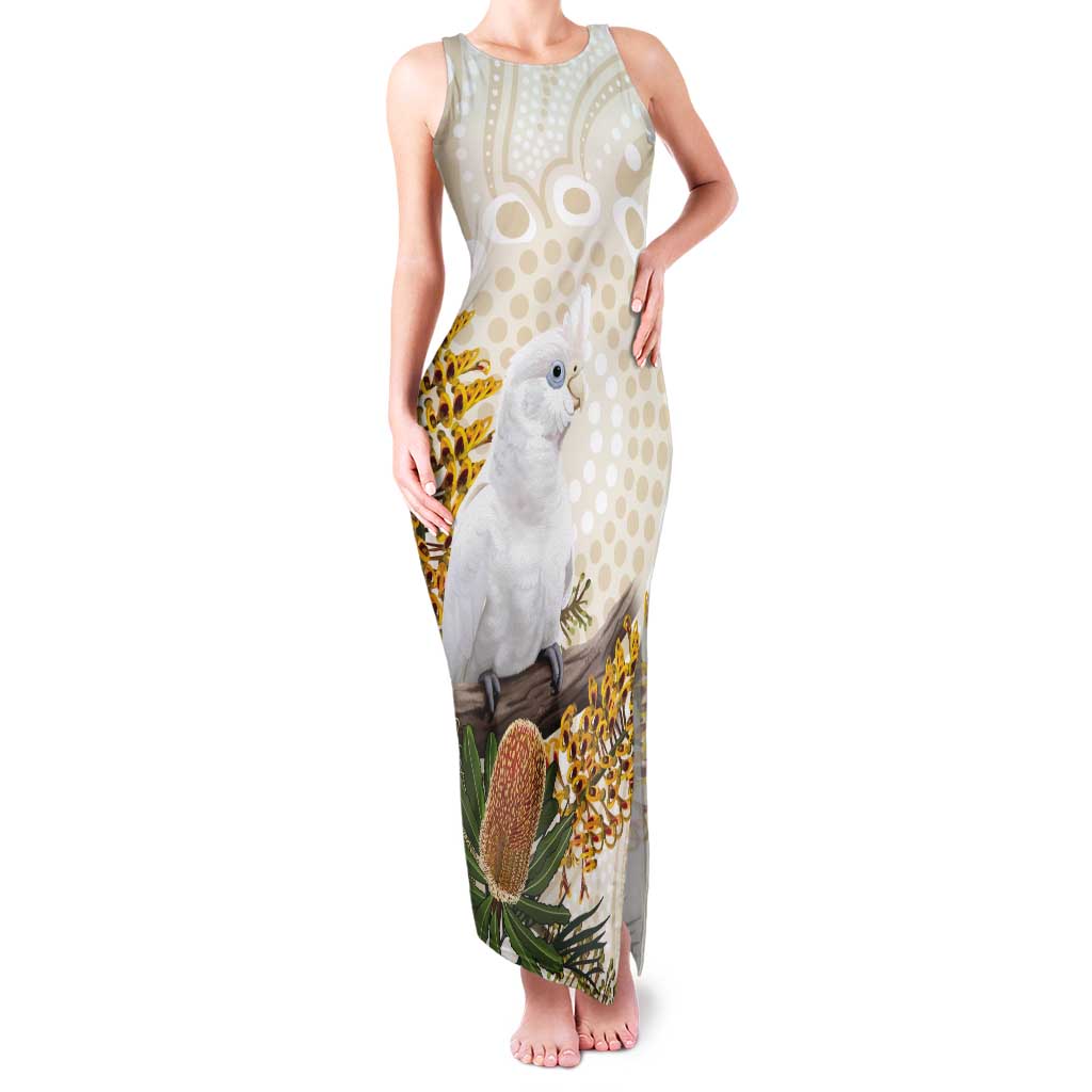 Australia Little Corella Tank Maxi Dress Cacatua Sanguinea Western Grevillea Aboriginal Art - Aussie Hoodie