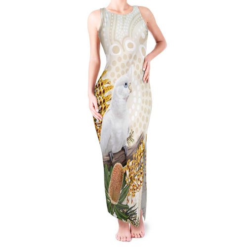Australia Little Corella Tank Maxi Dress Cacatua Sanguinea Western Grevillea Aboriginal Art - Aussie Hoodie