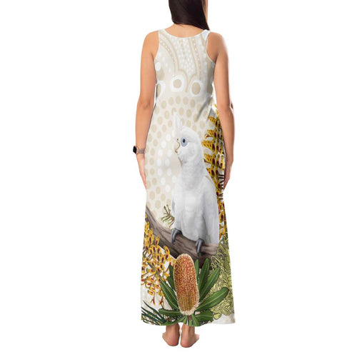 Australia Little Corella Tank Maxi Dress Cacatua Sanguinea Western Grevillea Aboriginal Art - Aussie Hoodie