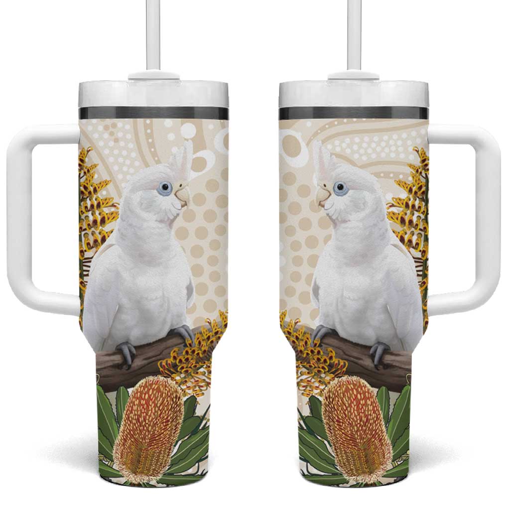 Australia Little Corella Tumbler With Handle Cacatua Sanguinea Western Grevillea Aboriginal Art - Aussie Hoodie