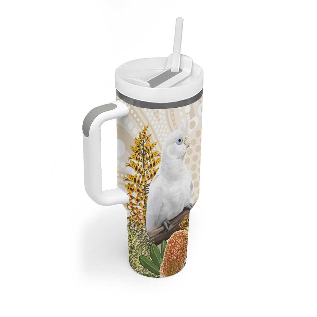Australia Little Corella Tumbler With Handle Cacatua Sanguinea Western Grevillea Aboriginal Art - Aussie Hoodie