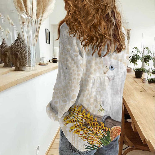 Australia Little Corella Women Casual Shirt Cacatua Sanguinea Western Grevillea Aboriginal Art - Aussie Hoodie