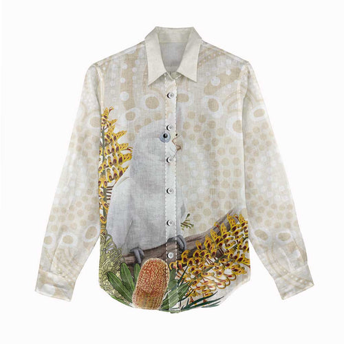 Australia Little Corella Women Casual Shirt Cacatua Sanguinea Western Grevillea Aboriginal Art - Aussie Hoodie