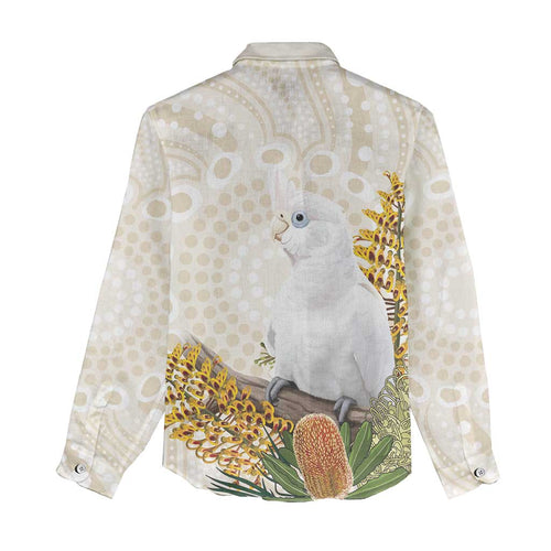 Australia Little Corella Women Casual Shirt Cacatua Sanguinea Western Grevillea Aboriginal Art - Aussie Hoodie