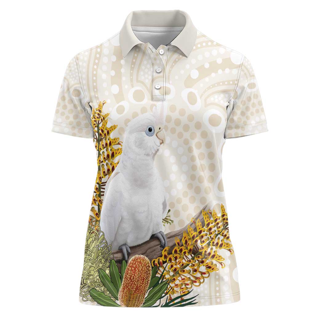 Australia Little Corella Women Polo Shirt Cacatua Sanguinea Western Grevillea Aboriginal Art - Aussie Hoodie