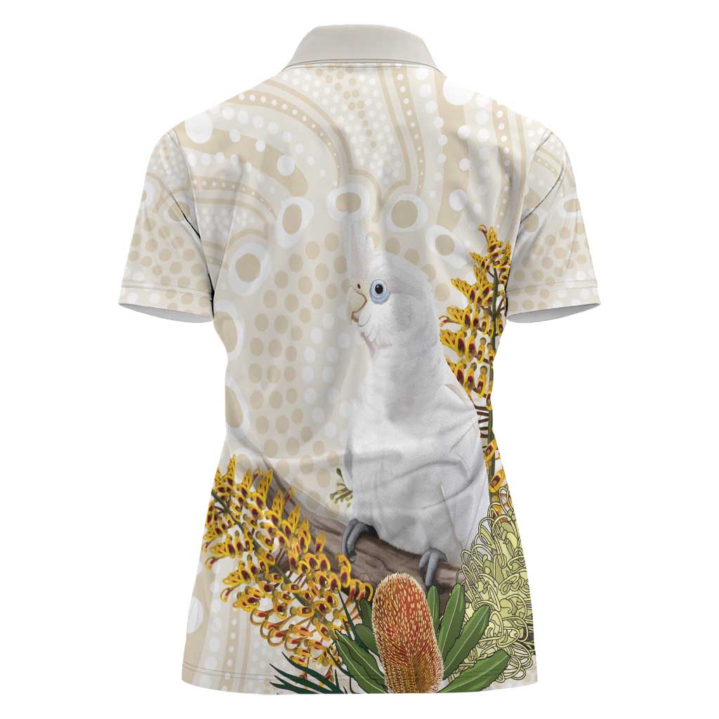 Australia Little Corella Women Polo Shirt Cacatua Sanguinea Western Grevillea Aboriginal Art - Aussie Hoodie