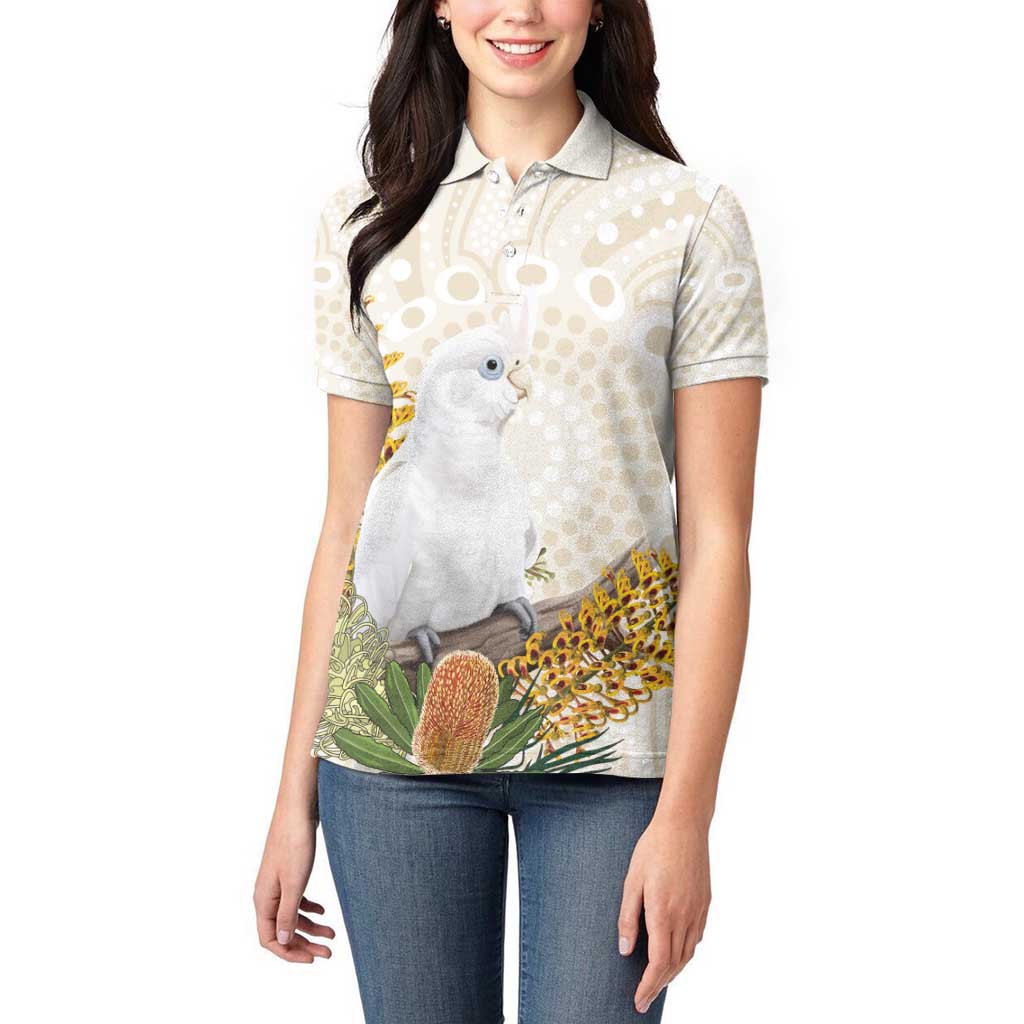 Australia Little Corella Women Polo Shirt Cacatua Sanguinea Western Grevillea Aboriginal Art - Aussie Hoodie