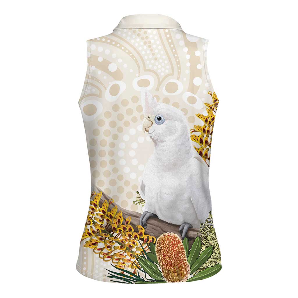 Australia Little Corella Women Sleeveless Polo Shirt Cacatua Sanguinea Western Grevillea Aboriginal Art - Aussie Hoodie