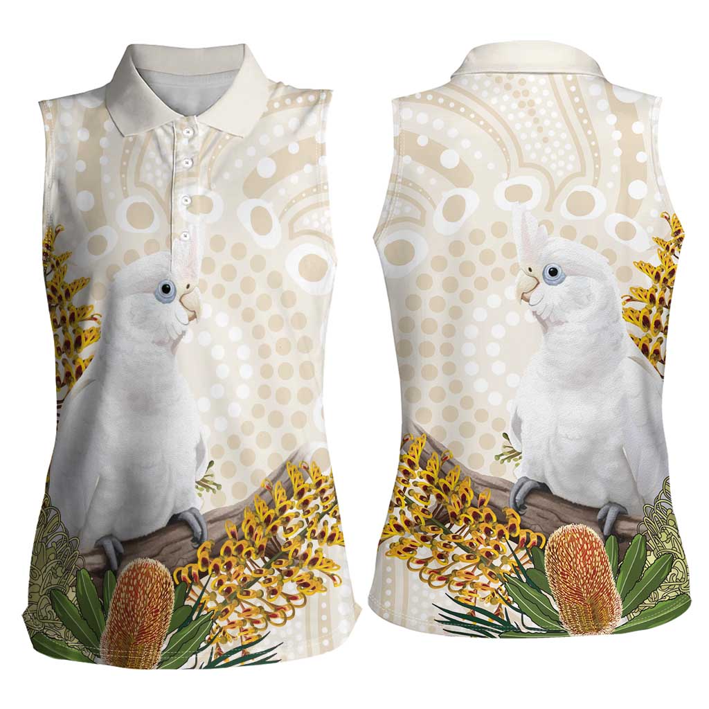 Australia Little Corella Women Sleeveless Polo Shirt Cacatua Sanguinea Western Grevillea Aboriginal Art - Aussie Hoodie