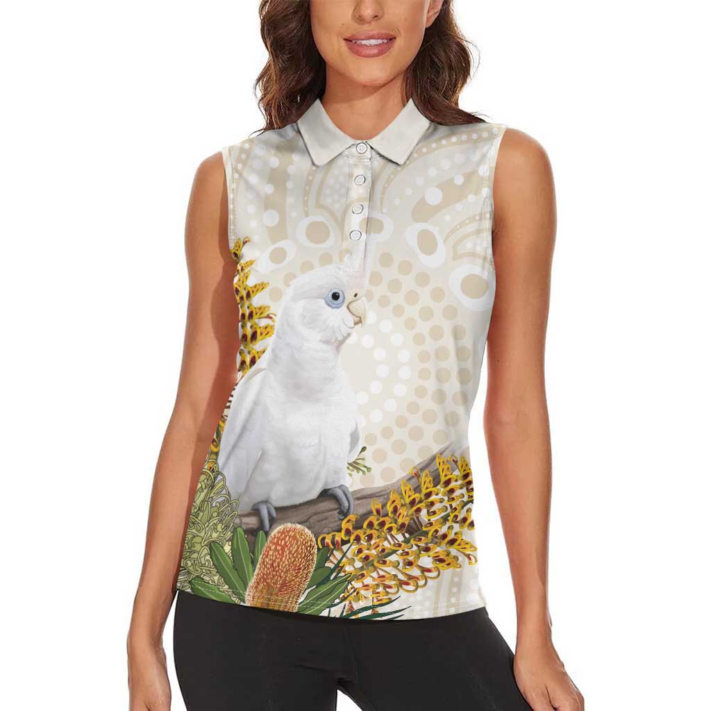 Australia Little Corella Women Sleeveless Polo Shirt Cacatua Sanguinea Western Grevillea Aboriginal Art - Aussie Hoodie