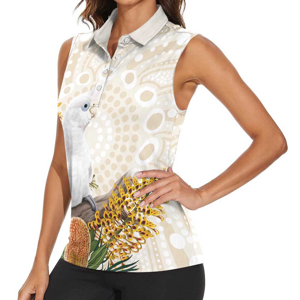 Australia Little Corella Women Sleeveless Polo Shirt Cacatua Sanguinea Western Grevillea Aboriginal Art - Aussie Hoodie