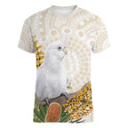 Australia Little Corella Women V-Neck T-Shirt Cacatua Sanguinea Western Grevillea Aboriginal Art - Aussie Hoodie