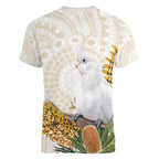 Australia Little Corella Women V-Neck T-Shirt Cacatua Sanguinea Western Grevillea Aboriginal Art - Aussie Hoodie