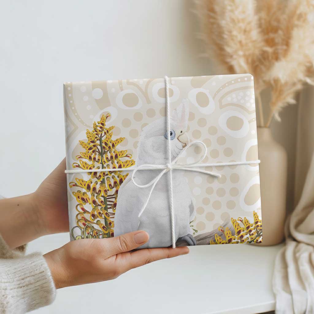 Australia Little Corella Wrapping Paper Cacatua Sanguinea Western Grevillea Aboriginal Art - Aussie Hoodie