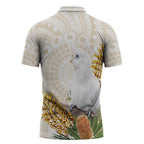 Australia Little Corella Zipper Polo Shirt Cacatua Sanguinea Western Grevillea Aboriginal Art - Aussie Hoodie