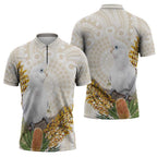Australia Little Corella Zipper Polo Shirt Cacatua Sanguinea Western Grevillea Aboriginal Art - Aussie Hoodie