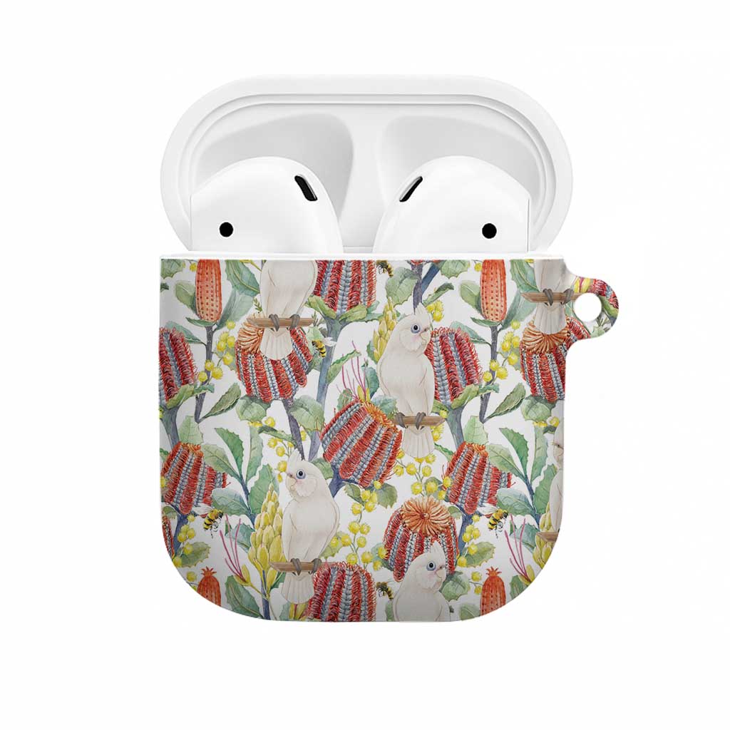 Little Corella Australia Cockatoo AirPods Case Cacatua Sanguinea Banksia Seamless White - Aussie Hoodie