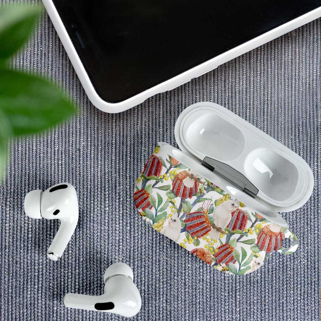 Little Corella Australia Cockatoo AirPods Case Cacatua Sanguinea Banksia Seamless White - Aussie Hoodie