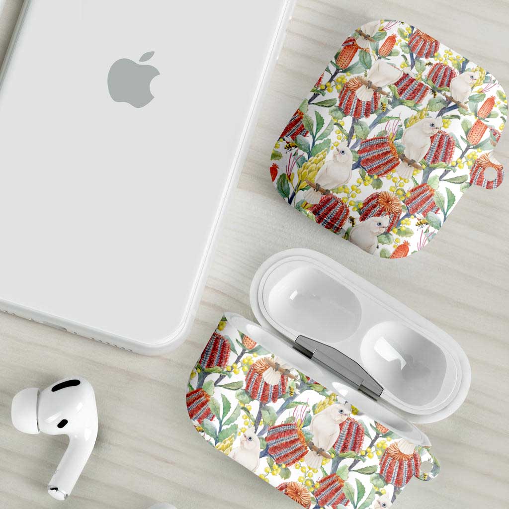 Little Corella Australia Cockatoo AirPods Case Cacatua Sanguinea Banksia Seamless White - Aussie Hoodie
