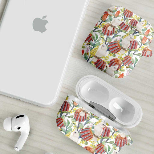 Little Corella Australia Cockatoo AirPods Case Cacatua Sanguinea Banksia Seamless White - Aussie Hoodie