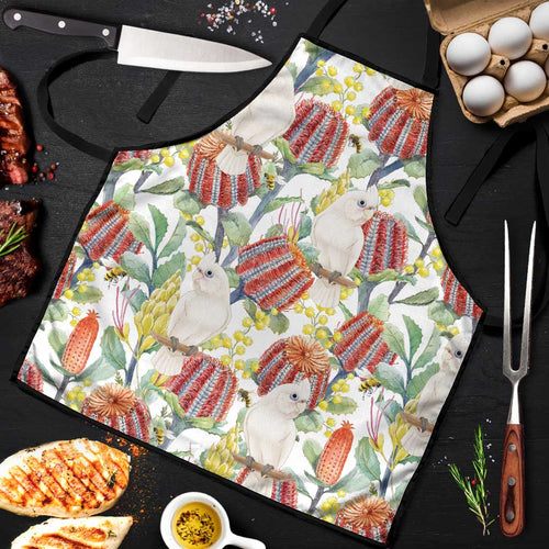 Little Corella Australia Cockatoo Apron Cacatua Sanguinea Banksia Seamless White - Aussie Hoodie