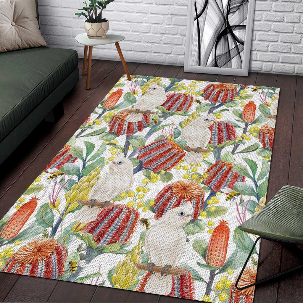 Little Corella Australia Cockatoo Area Rug Cacatua Sanguinea Banksia Seamless White - Aussie Hoodie