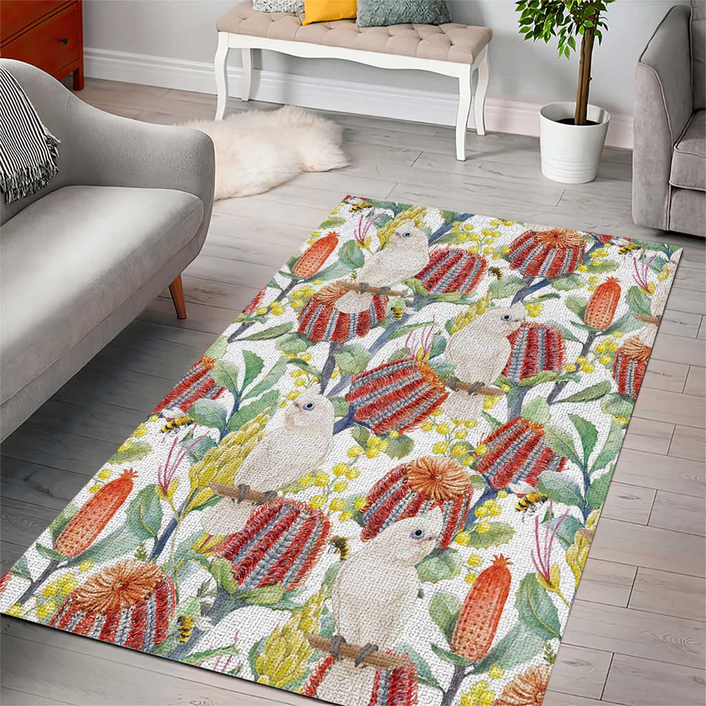 Little Corella Australia Cockatoo Area Rug Cacatua Sanguinea Banksia Seamless White - Aussie Hoodie