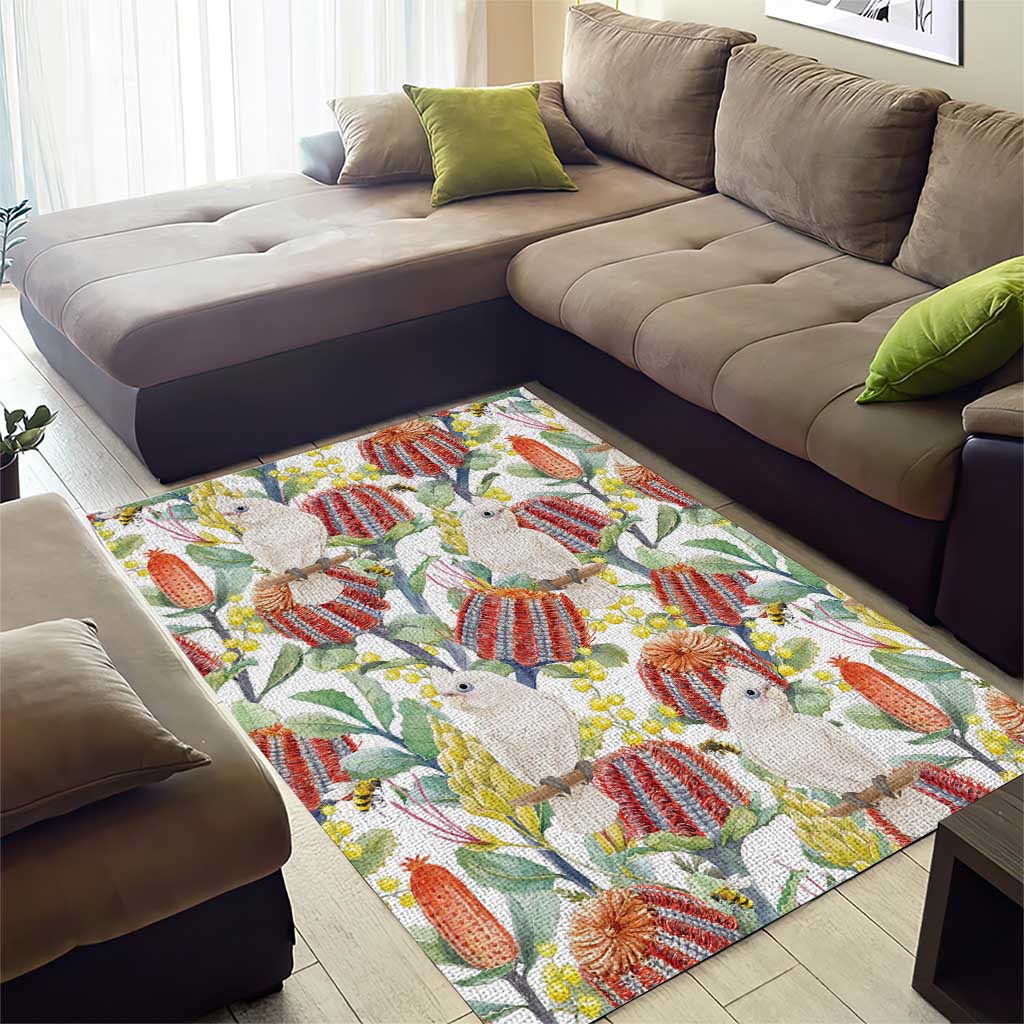 Little Corella Australia Cockatoo Area Rug Cacatua Sanguinea Banksia Seamless White - Aussie Hoodie