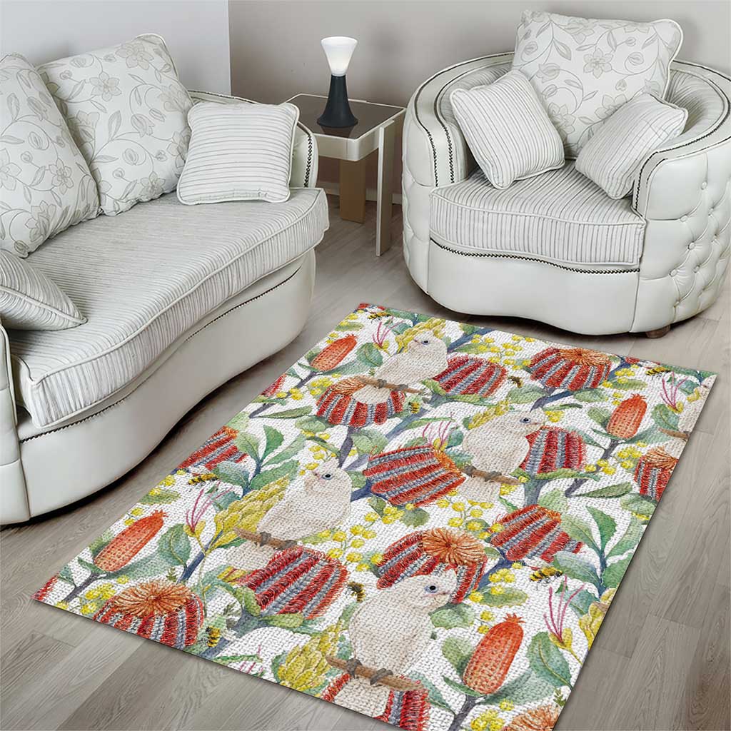 Little Corella Australia Cockatoo Area Rug Cacatua Sanguinea Banksia Seamless White - Aussie Hoodie