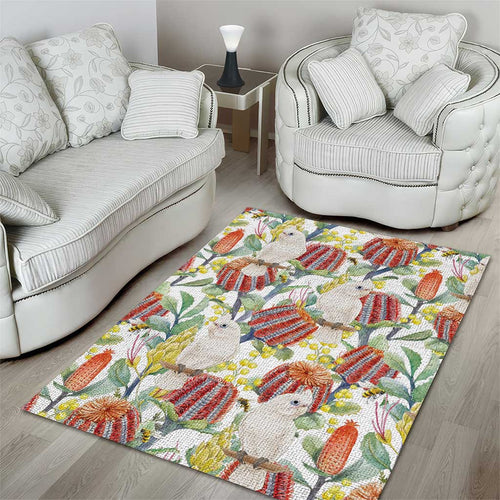 Little Corella Australia Cockatoo Area Rug Cacatua Sanguinea Banksia Seamless White - Aussie Hoodie