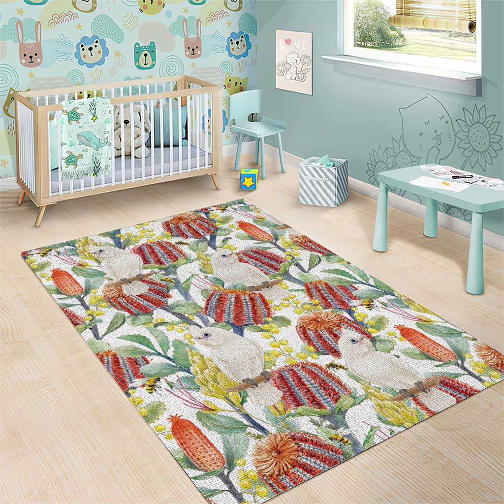 Little Corella Australia Cockatoo Area Rug Cacatua Sanguinea Banksia Seamless White - Aussie Hoodie