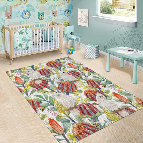 Little Corella Australia Cockatoo Area Rug Cacatua Sanguinea Banksia Seamless White - Aussie Hoodie