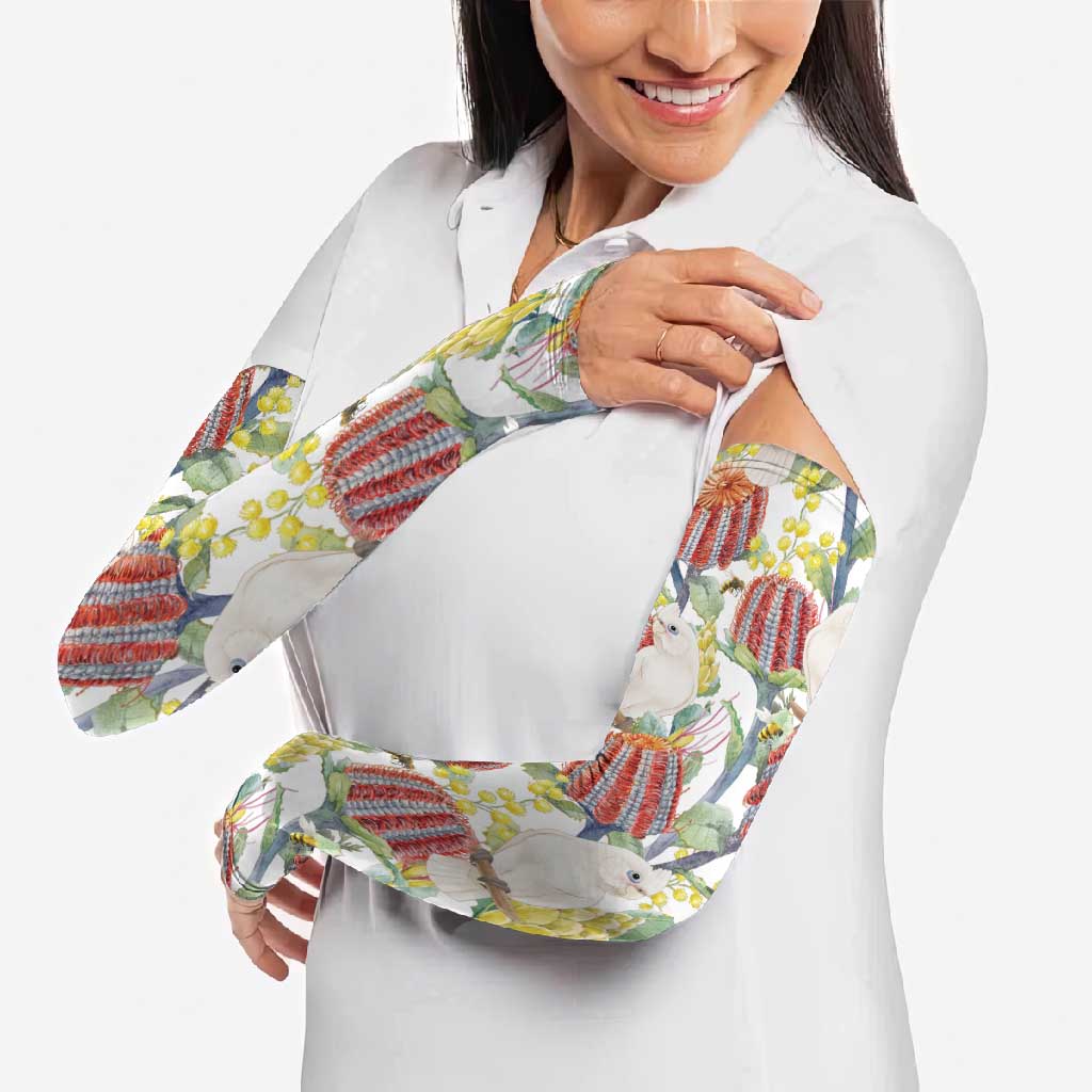 Little Corella Australia Cockatoo Arm Sleeves Cacatua Sanguinea Banksia Seamless White - Aussie Hoodie