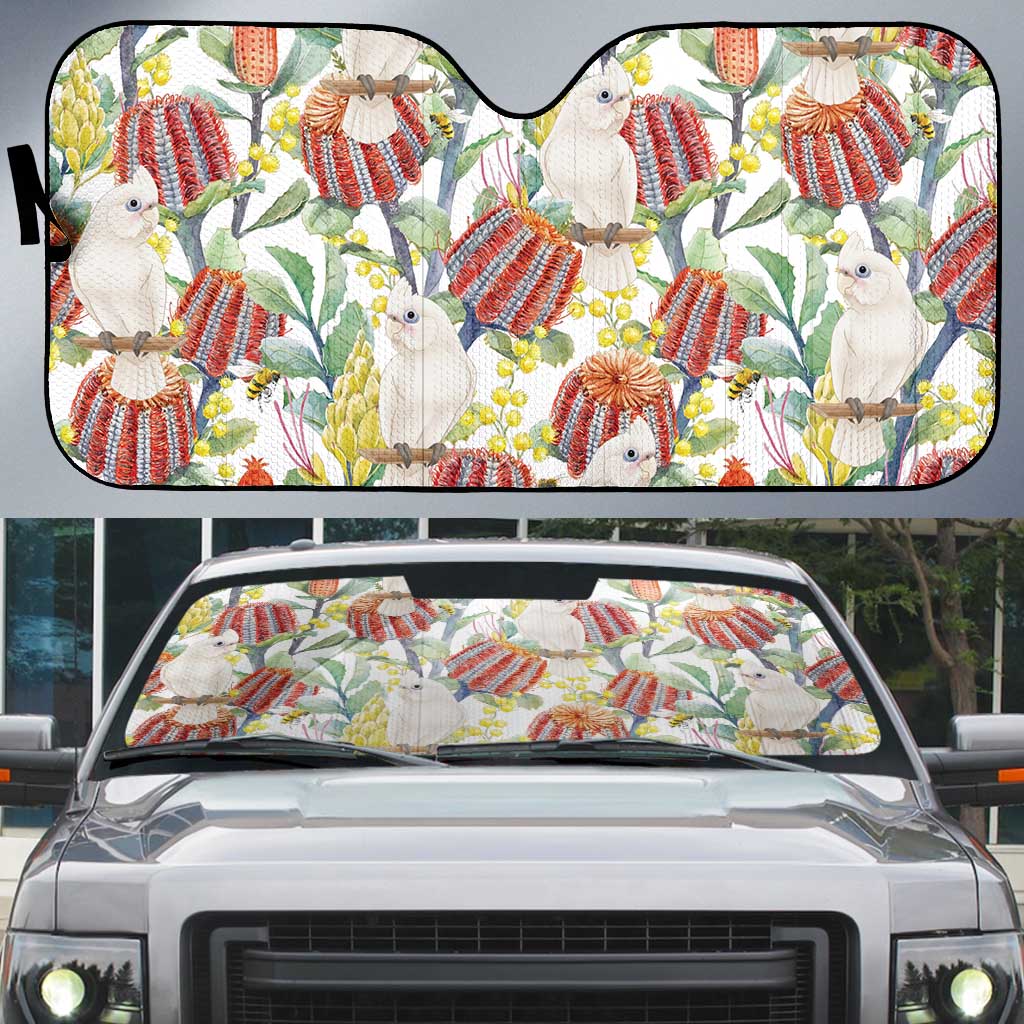 Little Corella Australia Cockatoo Auto Sun Shade Cacatua Sanguinea Banksia Seamless White - Aussie Hoodie